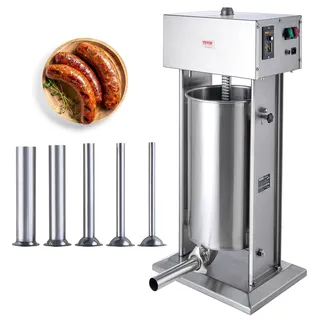 Vevor Elektrischer Wurstfüller, 25 L / 55 Pfund vertikaler Fleischfüller, 400 W Motor, stufenlose Geschwindigkeitsregelung und Fußpedal, aus lebensmittelechtem 304 Edelstahl,