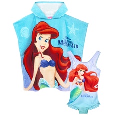 Disney Badeanzug & Kapuzenhandtuch-Poncho-Set The Little Mermaid Girl 4-5 Jahre