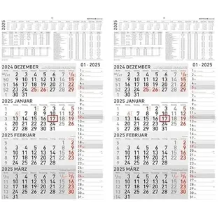 Zettler - 4-Monatskalender Kombi 2025, 33x45cm, Bürokalender mit Jahresübersicht, Datumsschieber, faltbar, 4 Monate auf einen Blick, Feiertage/Ferientermine DE/AT/CH und deutsches Kalendarium