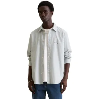 Langarmhemd MARC O'POLO DENIM, Herren, Gr. L, N-Gr, sanftes weiß, Web, Obermaterial: 100% Baumwolle, gestreift, normal, Manschette, Hemden Langarmhemd