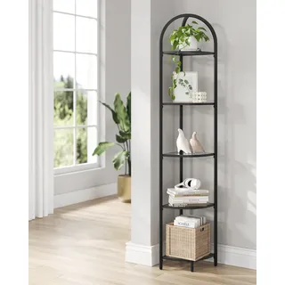 VASAGLE Eckregal, Standregal mit 5 Etagen, Metall, Hartglas - Schwarz