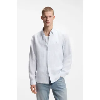 Leinenhemd BOSS "LIAM", Herren, Gr. XXL (45/46), N-Gr, weiß (light, pastel blau450), Web, Obermaterial: 100% Leinen, gestreift, regular fit hüftbedeckend, 1-Knopf-Manschette mit Schlitz, Hemden Leinenhemd, 100% Leinen Premium Sommerhemd, Button-Down-Kragen, regular fit