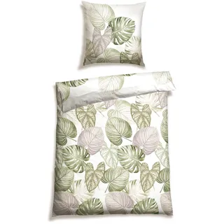 SCHIESSER Bettwäsche »Bretta aus weicher Baumwolle mit filigranem Palmwedel-Muster« 2 Stk. tlg. Made in Green, grün