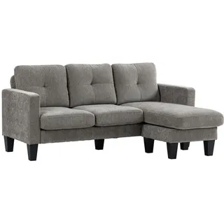 Homcom Ecksofa, Eck-Couch mit umkehrbarer Chaiselongue, Chenille-Optik, Braun , Textil , 186x130 cm , Wohnzimmer, Sofas & Couches, Wohnlandschaften, Ecksofas