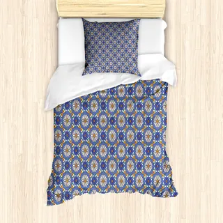 ABAKUHAUS Geometrisch Mantele, Blumen-Muster-Orient, Milbensicher Allergiker geeignet mit Kissenbezügen, 135 cm x 200 cm - 80 x 80 cm, Violett Blau Orange Grün - Grün
