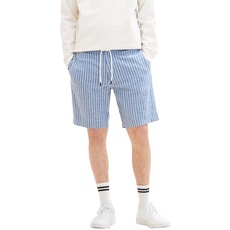 TOM TAILOR Denim Herren Bermuda Shorts aus Leinen 1037042, 31162 - blue white stripe, S