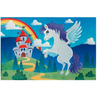 Kinderteppich , Blau, Hellblau , Textil , Pferd , rechteckig , 100x160 cm , Oeko-Tex® Standard 100 , für Fußbodenheizung geeignet, rutschfest , Teppiche und Böden, Teppiche, Kinderteppiche