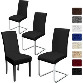 Stuhlhussen 4 Stück, Stretch-Stuhlbezug elastische Moderne Husse Elasthan Stretchhusse Stuhlbezug Stuhlüberzug . bi-Elastic Spannbezug, sehr pflegeleicht und langlebig Universal (4 Stück, Schwarz) -J