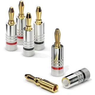 Sonero sonero® Bananenstecker 4er-Set, für alle Lautsprecherkabel mit einem Durchmesser bis max. 6mm2, 4 Stück mit Farbcodierung (12x rot, 12x schwarz), 24k vergoldet