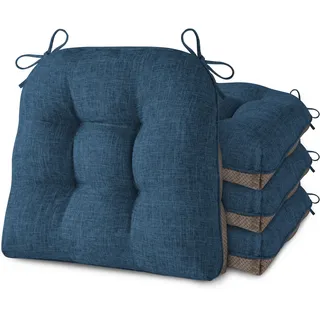 AddGrace 4er Set Stuhlkissen 46x44 cm Sitzkissen für Esszimmerstühle mit Bändern rutschfeste Sitzkissen für Küchenstühle Bequem Stuhlkissen für Haus (46x44x8 cm Marineblau)