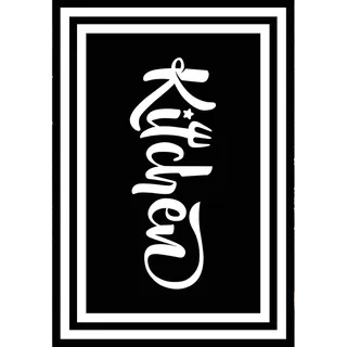 Homemania Bedruckter Teppich Kitchen 2, Bedruckt, Weiß, Schwarz, aus Mikropolyamid, 80 x 200 cm