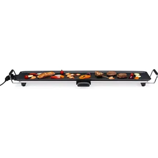 alpina Teppanyaki Grillplatte XXL – Tischgrill Elektrisch 2000W – Plancha Grill 100 x 20 cm – Kontaktgrill mit regelbarem Thermostat – Antihaftbeschichtung und Auffangschale - Schwarz