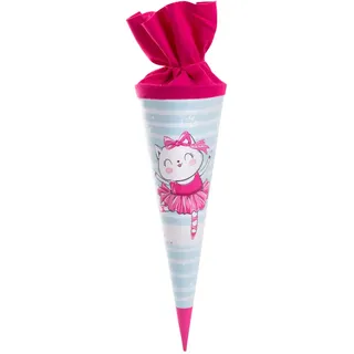 Goldbuch 93 098 Geschwistertüte Caterina, Schultüte mit Katzen-Motiv, Lackkarton, Geschenkverpackung mit pinkem Filzverschluss (ohne Verschlussband), Zuckertüte rund, Länge 35 cm, Ø 11,5 cm, Hellblau