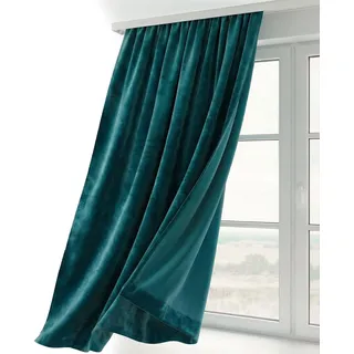 BEAUTEX Samt Vorhang Kräuselband U-Band Gardine Velvet abdunkelnd und Blickdicht, 140x245 cm (Breite 140 cm, Höhe 245 cm, Petrol)