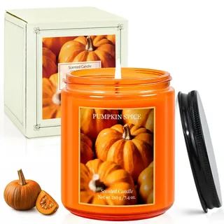 Scent-Hi Pumpkin Spice Herbst Duftkerze im Glas, Sojawachs 50-55 Std | 210g Kürbis Kerze mit würzig-warmem Duft, für Halloween Deko und als Geschenk für Freunde, Familie oder Duftkerzenfans