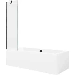 Mexen Cube rechteckige Badewanne 170 x 80 cm mit Verkleidung und 1-flügeligem Paravent 50 cm, transparent, schwarz - 550517080X? - Schwarz