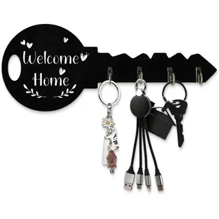 DBAILY Schlüsselbrett mit 8 Haken, Schlüssel Organizer Wand Schwarz, Schlüsselhalter für Wandhaken Dekor, Key Holder