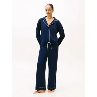 Pyjama, Damen, Gr. L (40), schwarz night navy, Jersey, Obermaterial: 57% Baumwolle, 38% Modal, 5% Elasthan, TOMMY HILFIGER UNDERWEAR, Homewear-Sets Pyjama, im Hemdblusenlook