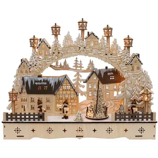 LED Holz Schwibbogen mit bewegtem Weihnachtsbaum, Motiv: Laternenkinder, L/B/H ca. 45 x 12 x 35 cm, für Batterie- oder Adapterbetrieb.