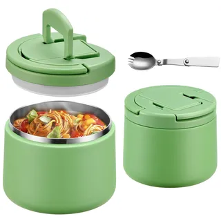 Itslife Thermobehälter für Essen 420ml, Warmhaltebehälter Essen Edelstahl mit Schnallendeckel und Löffel, Thermo Lunchbox Kinder Auslaufsicher, Essensbehälter für Picknick, Schulen und Büros, Grün