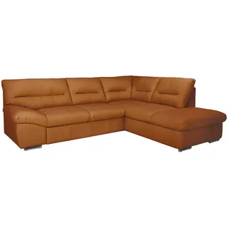 Livetastic Ecksofa , Cognac , Leder , Echtleder , Rindleder , Ottomane rechts, L-Form , 268x216 cm , Made in Eu , seitenverkehrt erhältlich, Schlafen auf Sitzhöhe, Rücken echt, Armteil links , Wohnzimmer, Sofas & Couches, Wohnlandschaften, Ecksofas mit Schlaffunktion