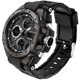 findtime Herren Militärische Digitale Sportuhr Große Anzeige Armbanduhr 5ATM wasserdichte mit Wecker Kalender Stoppuhr Chronograph Schwarz
