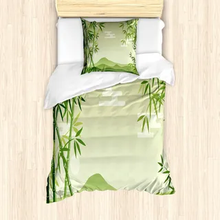 ABAKUHAUS Grünes Blatt Mantele, Japanischer Bambusbaum, Milbensicher Allergiker geeignet mit Kissenbezügen, 135 cm x 200 cm - 80 x 80 cm, Lime Green Hellgrün - Grün