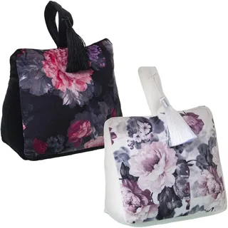 DRW Set mit 6 Türklammern aus Samt bedruckt mit Blumen und Quaste, 17 x 17 x 9 cm
