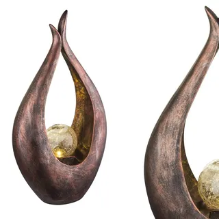 GLOBO Kunstvolle Solarleuchte Garten für Außen - Solar Kunstobjekt aus Bronze - Deko Solarlampe LED Gartendeko Gartenlampe (Dekoleuchte Bronzefarben Höhe 50 cm Kugel)