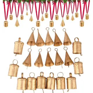Vintage handgefertigte rustikale RW Hängende Glocken Set von 20 – Mix Kegel und zylindrische Harmonie Glöckchen für Festliche Weihnachtsdekoration