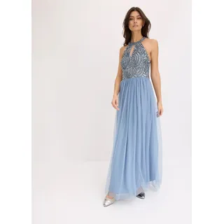 bonprix Maxikleid ausgestellte Passform, Neckholder mit Keyhole-Ausschnitt, ärmellos, hellblau, silber