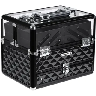 Songmics Kosmetikkasten Kosmetikkoffer, Professionell Kosmetik Aufbewahrung Multikoffer Etagenkoffer, Transparent Acrylglas klappbare FÄcher XL JBC318B