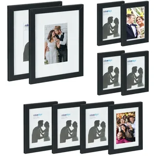 Relaxdays Bilderrahmen 10er Set, verschiedene Größen, Bildercollage, zum Aufhängen oder Hinstellen, Fotorahmen, schwarz