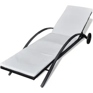 SYFAXTM Sonnenliege mit Polster & Rollen Poly Rattan Schwarz - Schwarz