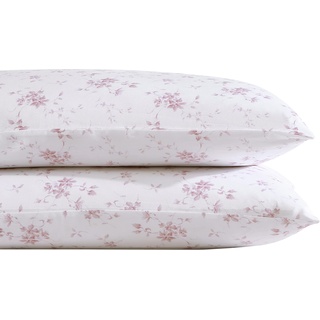 Laura Ashley Home - Standard-Kissenbezug-Set, Baumwoll-Satin-Bettwäsche, glatt und knitterarm (Garden Muse Pink, 2-teilig)