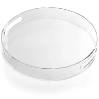 Kurtzy Transparentes Rundes Serviertablett Kunststoff mit Griffen - 30 cm Durchmesser - Extra Großes, Auslaufsicheres Tablett aus Acryl - Deko Frühstück im Bett Tablett für Essen und Getränke