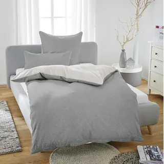 Biberna Melange Flanell-Wendebettwäsche 0840500-017, Größe 135x200 cm, sturmgrau - Grau