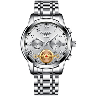 JewelryWe Herrenuhr Edelstahl Quarz Analog Armbanduhr 30M Wasserdicht Römische Ziffern Zifferblatt Uhr mit Woche Datum Kalender und Leuchtend Zeiger Vatertagsgeschenk, Silber