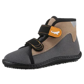 Barfußschuh LEGUANO "LEGUANITO SCIPPO", Mädchen, Gr. 27, grau (grau, beige), Textil, Schuhe Barfußschuh, Klettschuh, Bequemschuh, Flat mit verstellbaren Klettverschlüssen