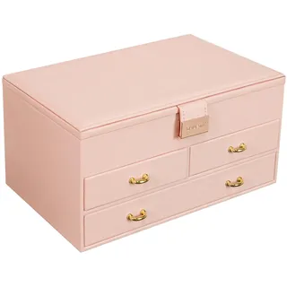 ADEL DREAM Schmuckkästchen, 3-stöckiges Schmuckkästchen mit rotgoldener Schnalle, Schmuckaufbewahrung aus PU-Leder, weicher Samt, Geschenk für Ihre Lieben und Freunde(Rosa-11-2)