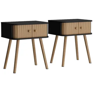 Vicco Nachttisch Germo Anthrazit/Bambus 2-er Set , Anthrazit, Grün , Holzwerkstoff , Rechteckig , 40x47x30 cm , Schlafzimmer, Nachtkästchen