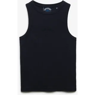 Tanktop SUPERDRY "ESSENTIAL LOGO RACER VEST", Damen, Gr. XL, schwarz (eclipse navy), Jersey, Obermaterial: 100% Baumwolle, unifarben, regular fit normal, Rundhals, Tops Tanktop, aus Baumwolle, Regular Fit, mit Rundhalsausschnitt, ärmelloses Design
