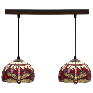 Casa Padrino Luxus Tiffany Doppel Hängeleuchte Libelle Mehrfarbig 50 x 20 x H. 130 cm - Tiffany Hängelampe mit handgefertigten Glas Lampenschirmen - Luxus Tiffany Leuchten