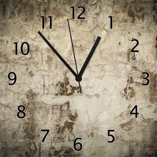 Wallario Design Wanduhr Alte schmutzige Wand aus Beton mit abblätternder Farbe aus Echtglas, Größe 30 x 30 cm - Schwarz