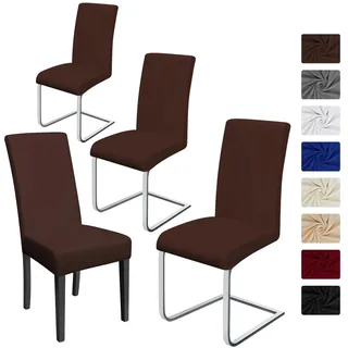BalladHome Stuhlhussen 4 Stück, Stretch-Stuhlbezug elastische Moderne Husse Elasthan Stretchhusse Stuhlbezug Stuhlüberzug bi-Elastic Spannbezug, sehr pflegeleicht und langlebig Universal- Braun-J