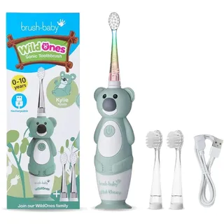 Brush-Baby WildOnes Elektrische wiederaufladbare Zahnbürste für Kinder, Koala, 1 Griff, 3 Bürstenköpfe, USB-Ladekabel, für Kinder von 0-10 Jahren (Koala)