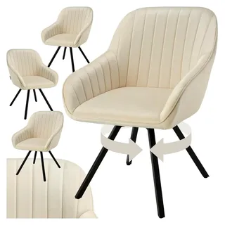 Drehbare Esszimmerstühle mit Armlehne, ergonomischer Schalenstuhl mit Samtbezug, gesteppt, drehbare Stühle für Wohnzimmer, Esstisch, Arbeitszimmer, Schminktisch, Küchenstühle - 4er Set, Creme - Creme