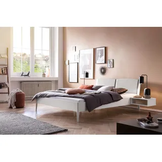 Hasena Massivholzbett, Kopfteil gepolstert Pistoia, Farbe: Buche weiss deckend, lackiert, Bezugsfarbe: Pepe grey, verschiedene Größen - 20 cm/180 x 210 cm