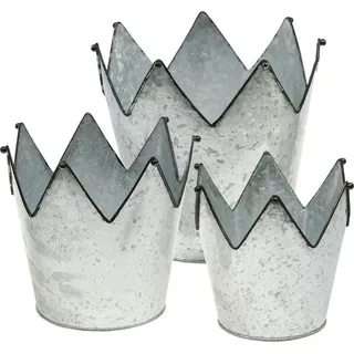 Übertopf Set Krone Metall Zink Deko Schwarz-Rand Konisch Ø21,5/19,5/17cm 3er-Set Stilvolle Metallgefäße - Schwarz