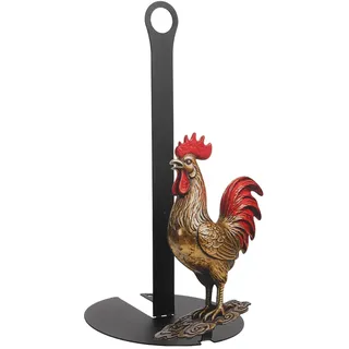 Küchenrollenhalter aus Eisen mit Gewichteter Basis, Hahn Design | Landhausstil für Arbeitsplatte, 47x13cm, Multifunktionale Aufbewahrung, Küche und Bad, Rollensicher